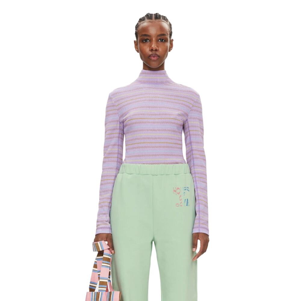 STINE GOYA Women's Ari Blouse Long Sleeve in Purple Ballet Stripe